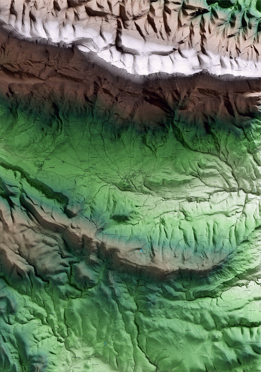 Mapa artístico del relieve de Àger, a la Noguera, con 15 km de entorno y base topográfica ICGC