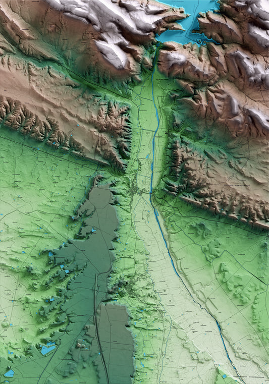 Mapa artístico del relieve de Alfarràs, al Segrià, con 15 km de entorno y base topográfica ICGC