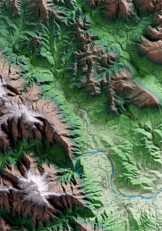 Mapa artístico del relieve de Amer, a la Selva, con 15 km de entorno y base topográfica ICGC