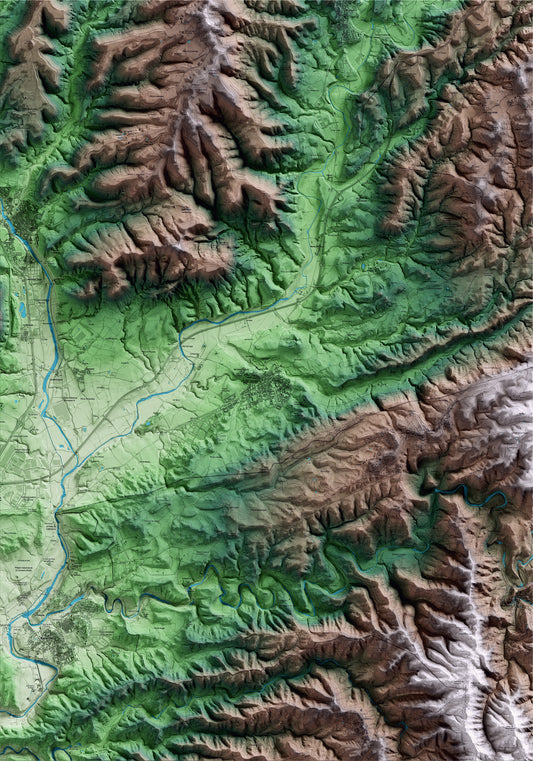 Mapa artístic del relleu d’Artés, al Bages, amb 15 km d’entorn i base topogràfica ICGC