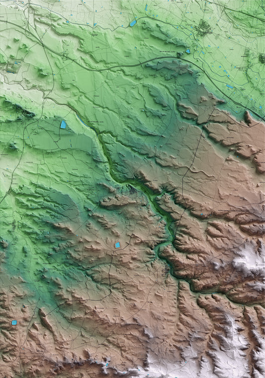 Mapa artístico del relieve de Aspa, al Segrià, con 15 km de entorno y base topográfica ICGC