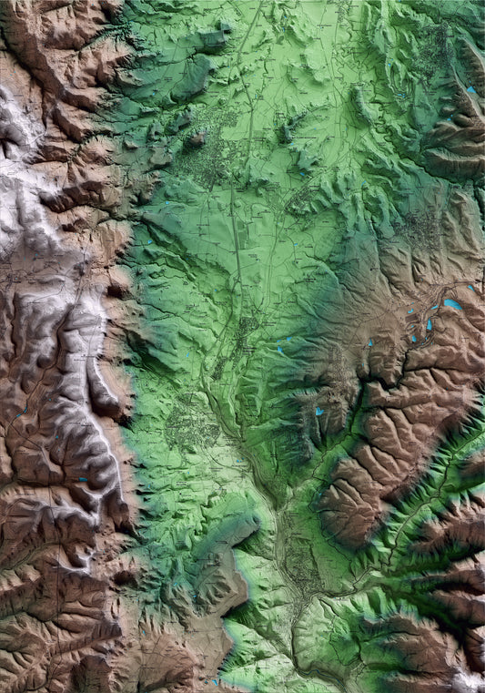 Mapa artístico del relieve de Balenyà, a Osona, con 15 km de entorno y base topográfica ICGC