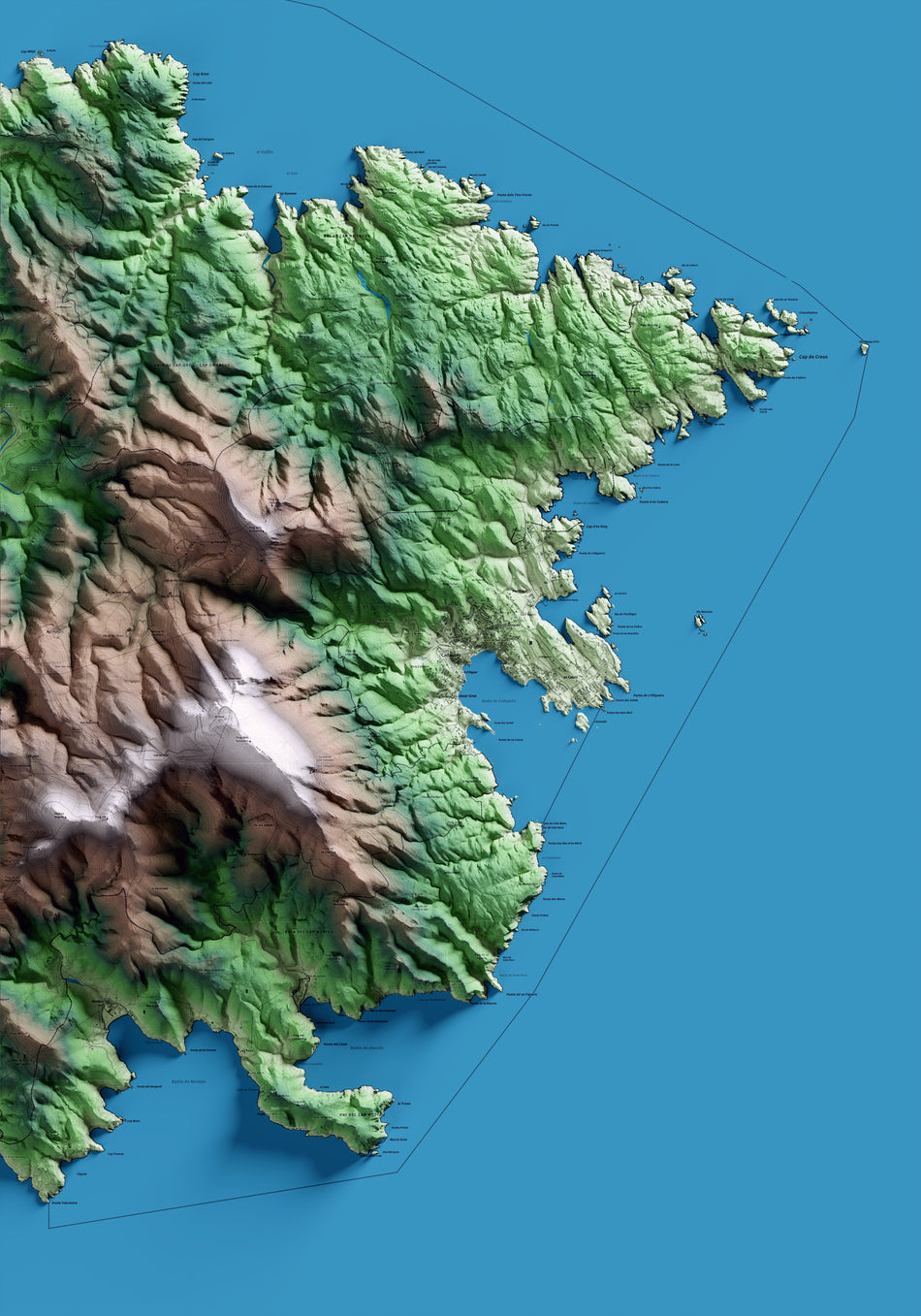 CADAQUÉS. Mapa artístico del relieve local.