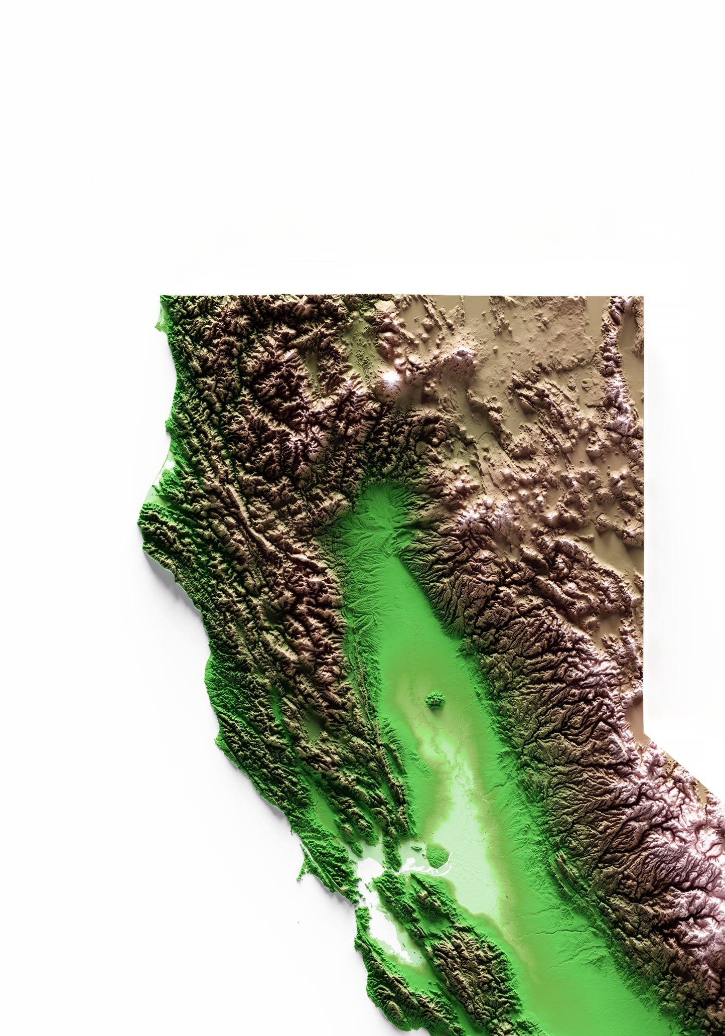 CALIFORNIA. Mapa de relieve clásico.