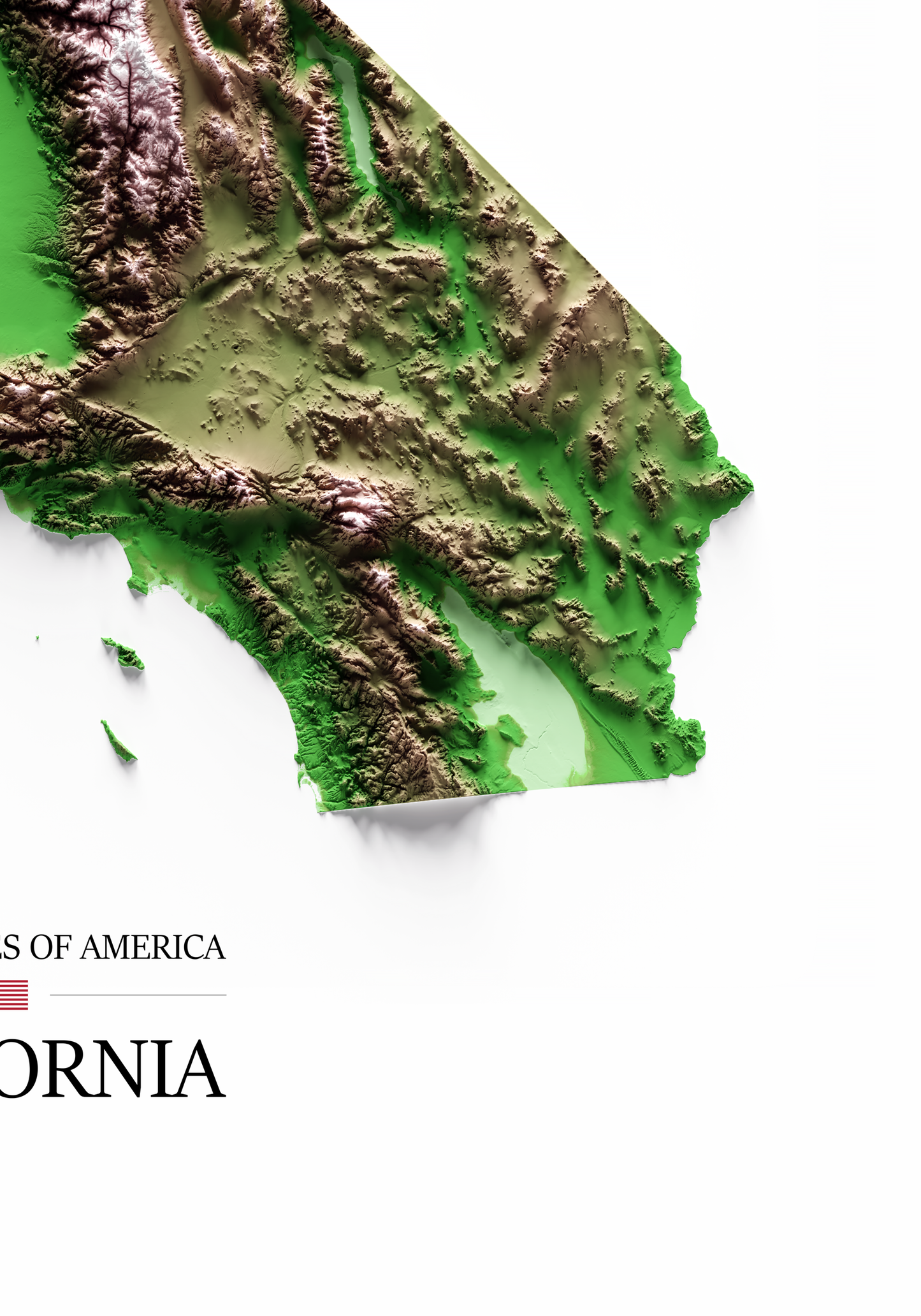 CALIFORNIA. Mapa de relieve clásico.