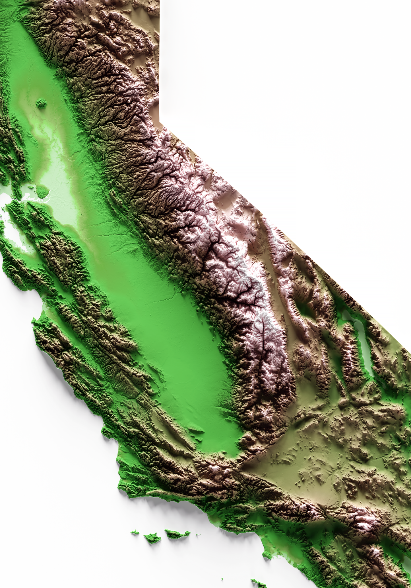 CALIFORNIA. Mapa de relieve clásico.