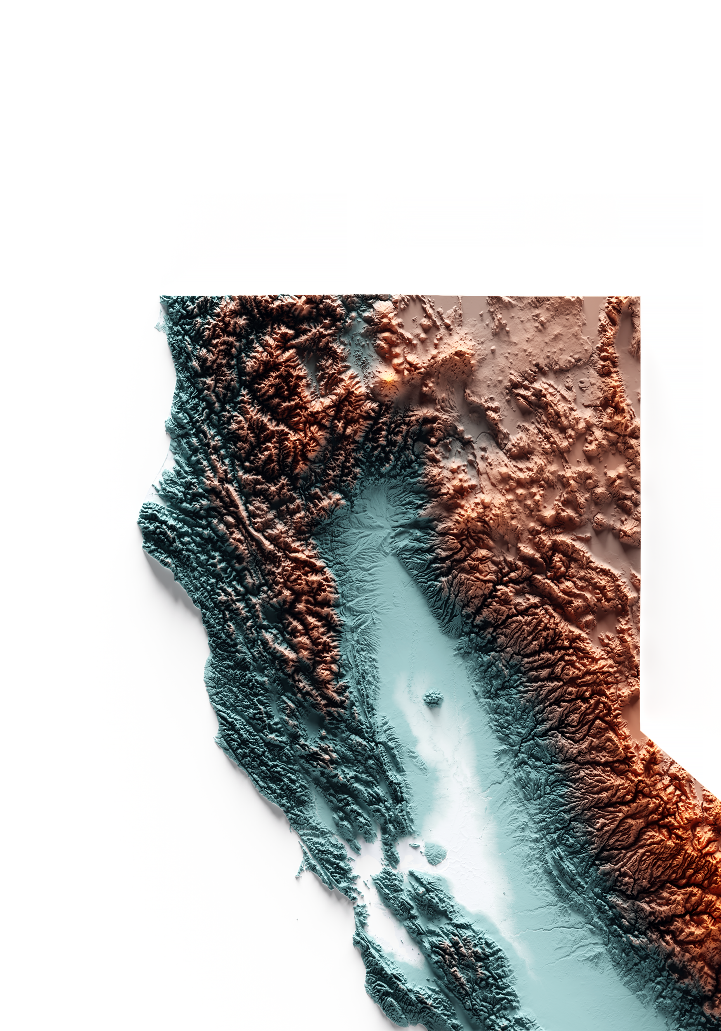 CALIFORNIA. Mapa de relieve con contraste.