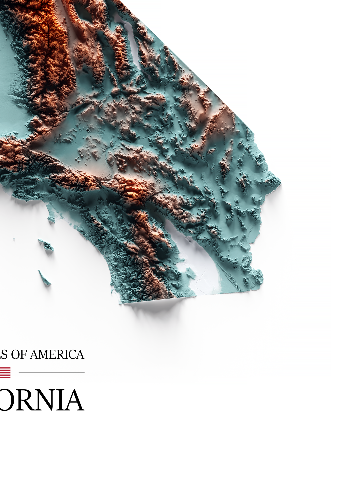 CALIFORNIA. Mapa de relieve con contraste.