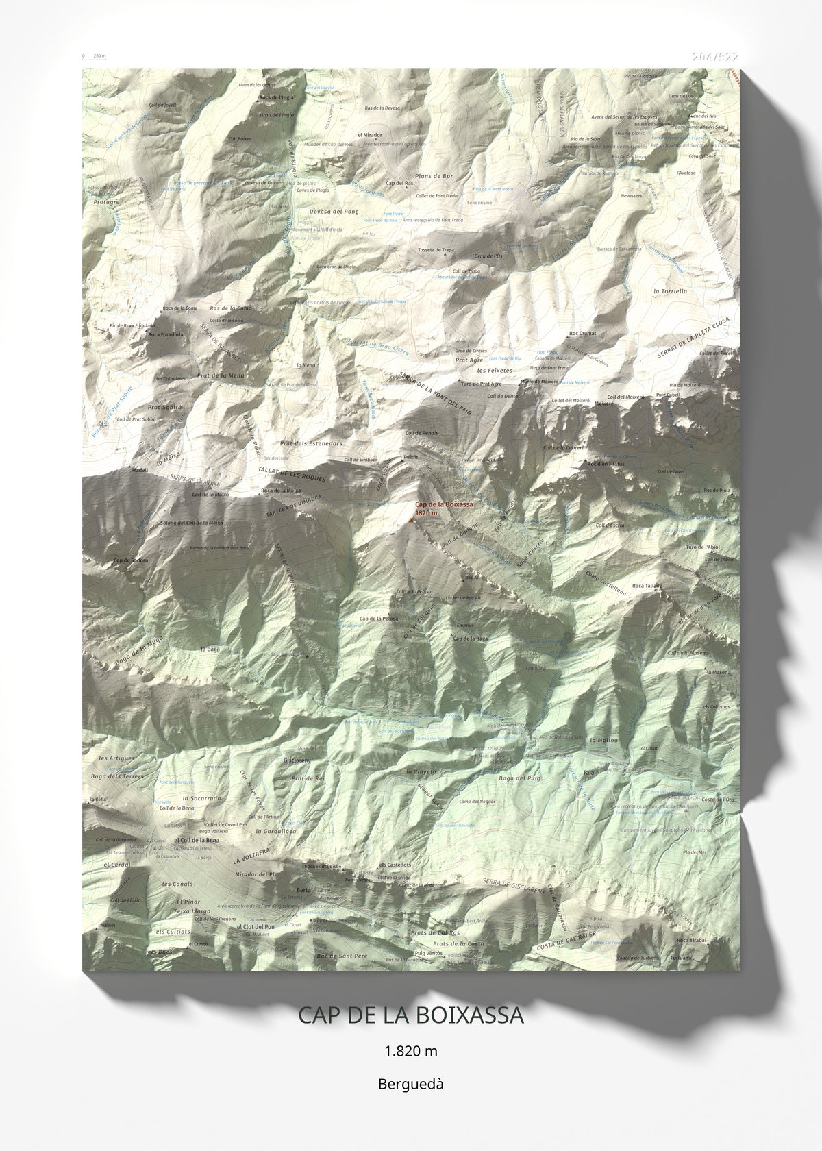 Mapa topográfico del relieve: Cap de la Boixassa, 1820 m. Lámina completa. 50 × 70 cm.