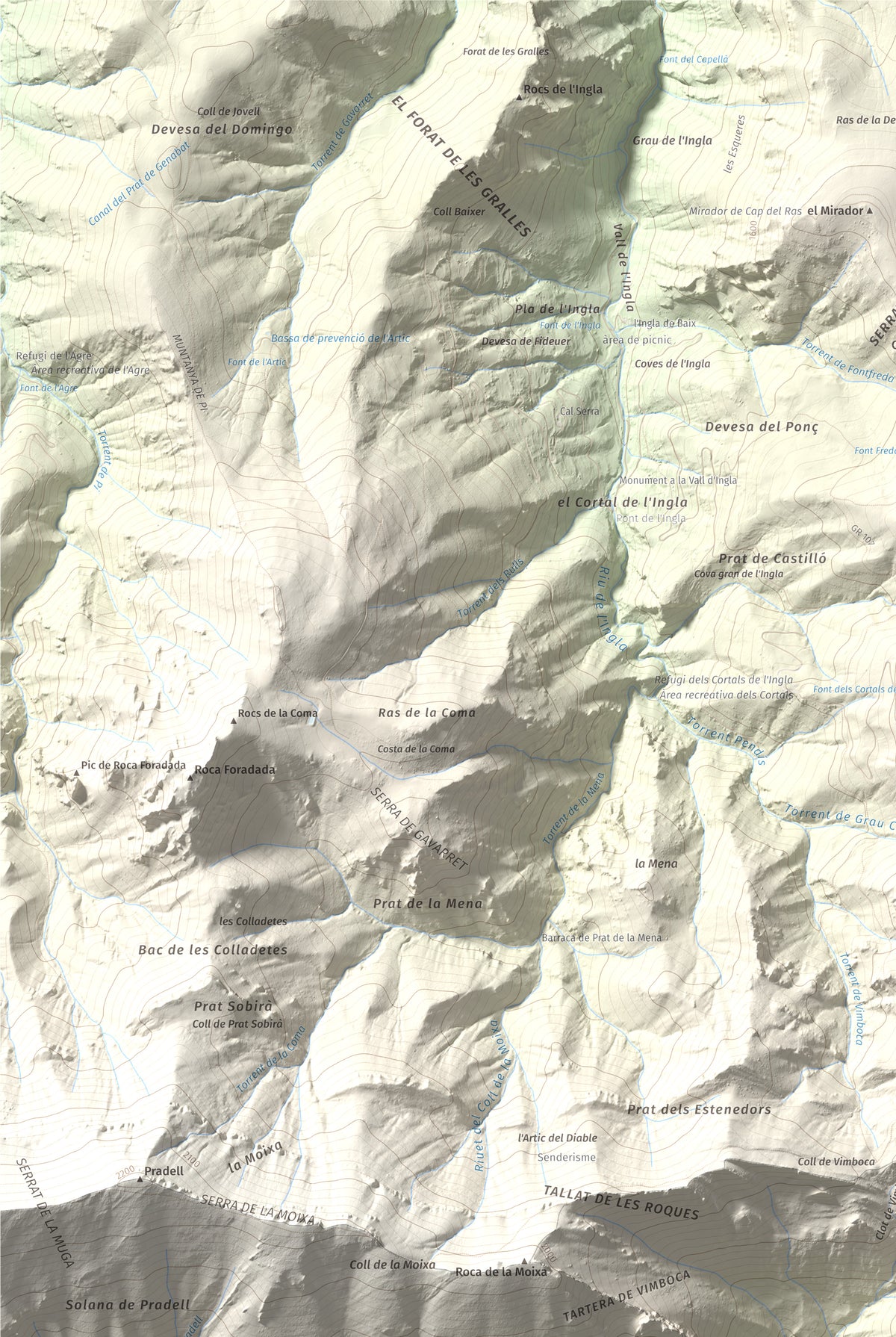 Mapa topográfico del relieve: Cap de la Boixassa, 1820 m. Detalle de la zona superior izquierda. 61 × 91 cm.