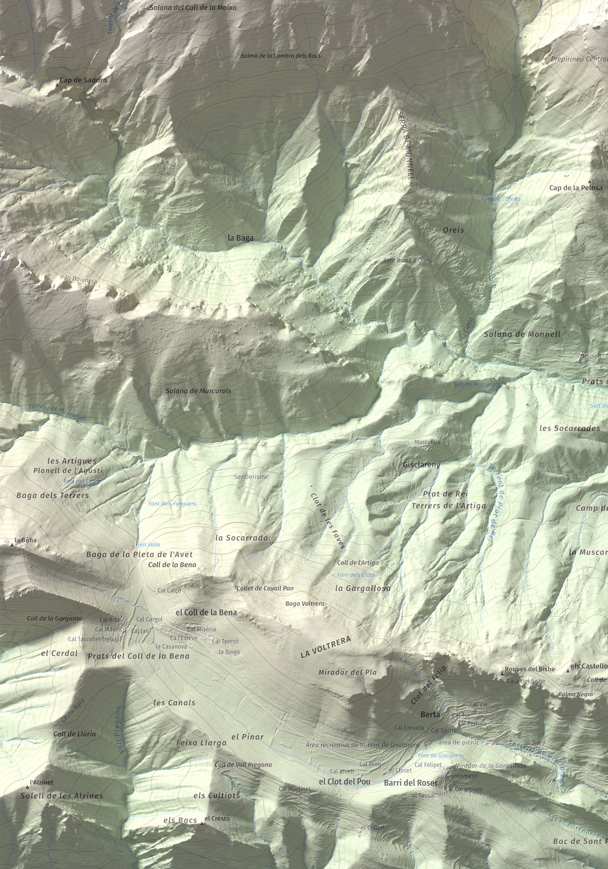 Mapa topográfico del relieve: Cap de la Boixassa, 1820 m. Detalle de la zona inferior izquierda. 70 × 100 cm.