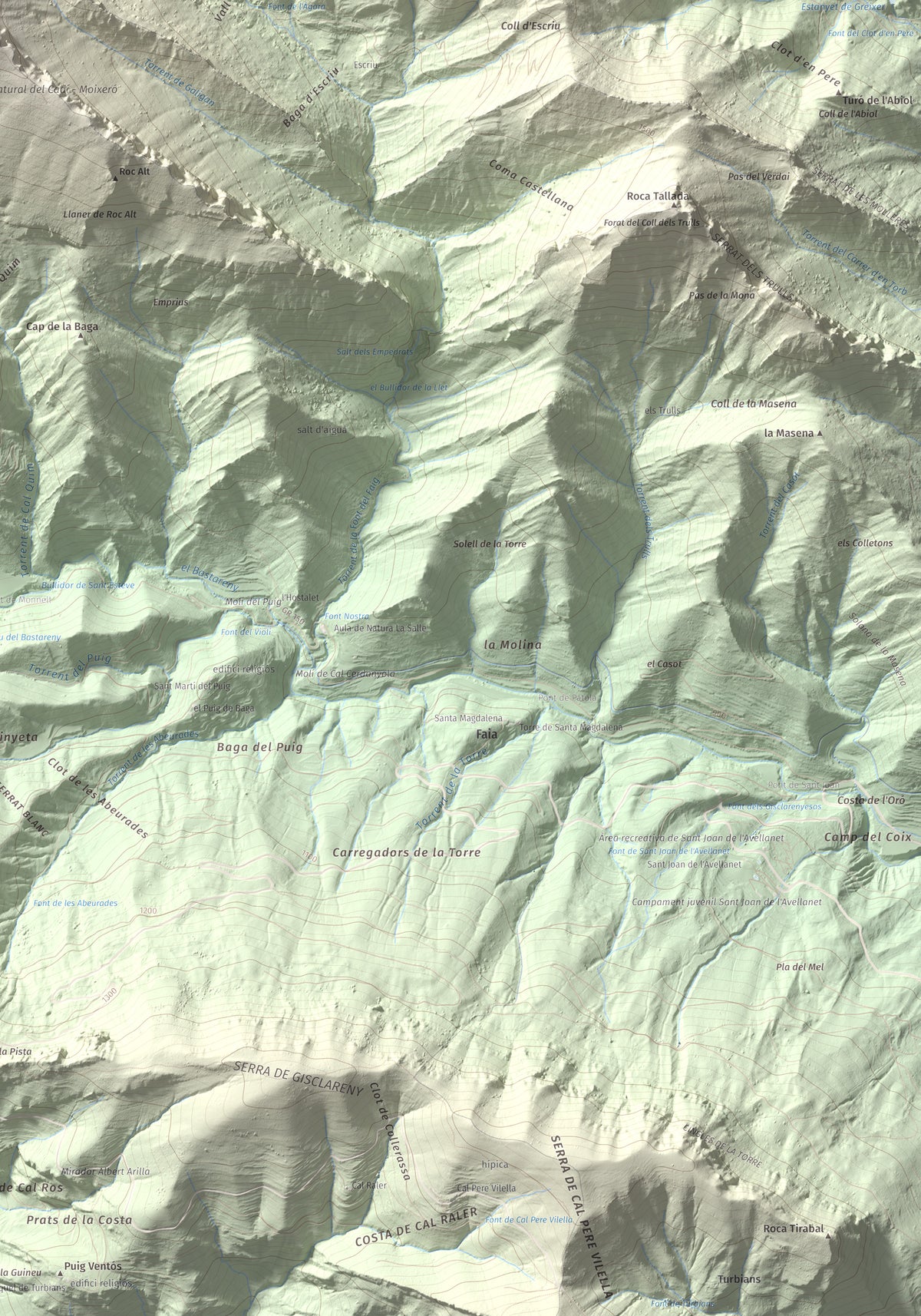 Mapa topográfico del relieve: Cap de la Boixassa, 1820 m. Detalle de la zona inferior derecha. 70 × 100 cm.