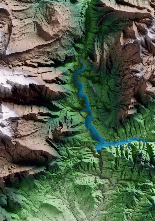 Mapa artístico del relieve de Cercs, al Berguedà, con 15 km de entorno y base topográfica ICGC