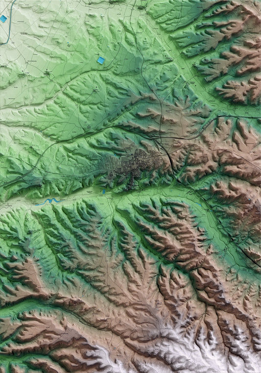Mapa artístico del relieve de Cervera, a la Segarra, con 15 km de entorno y base topográfica ICGC