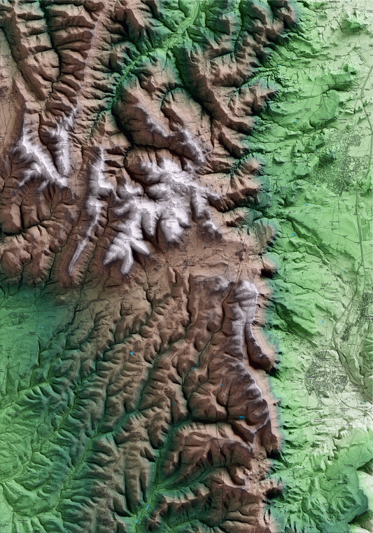 Mapa artístico del relieve de Collsuspina, al Moianès, con 15 km de entorno y base topográfica ICGC