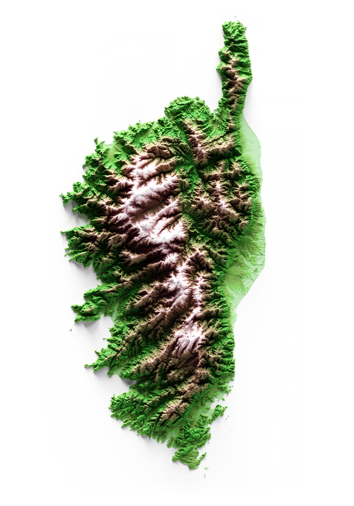 CORCEGA. Mapa de relieve clásico.