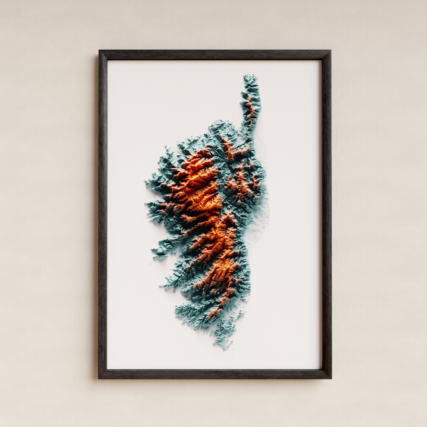 CORCEGA. Mapa de relieve con contraste.