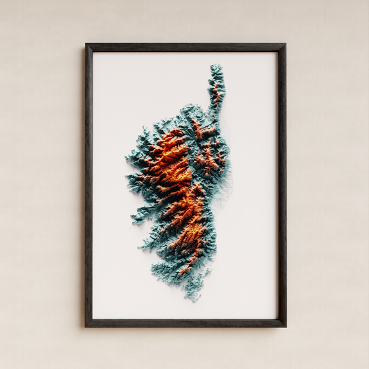 CORCEGA. Mapa de relieve con contraste.