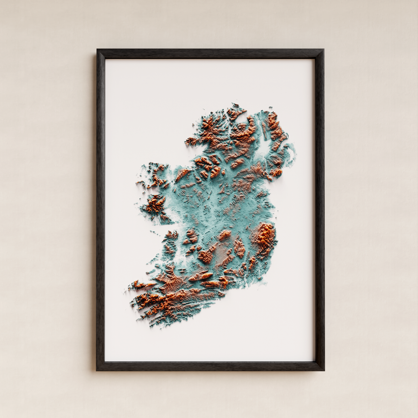 IRLANDA. Mapa de relieve con contraste.