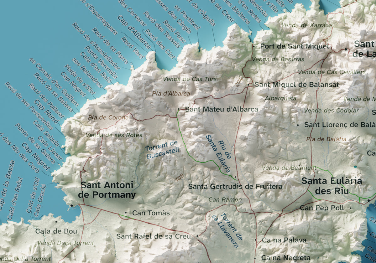 Edición octubre 2026 · Mapa topográfico de Eivissa, Cartográfico, 21 × 30 cm: detalle de la costa noroeste.