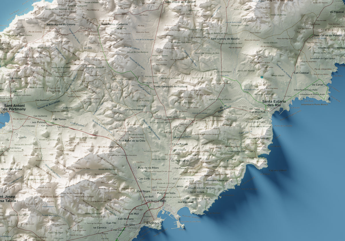 Edición revisada · Mapa topográfico de Ibiza (Eivissa), Cartográfico, 70 × 100 cm: detalle central.