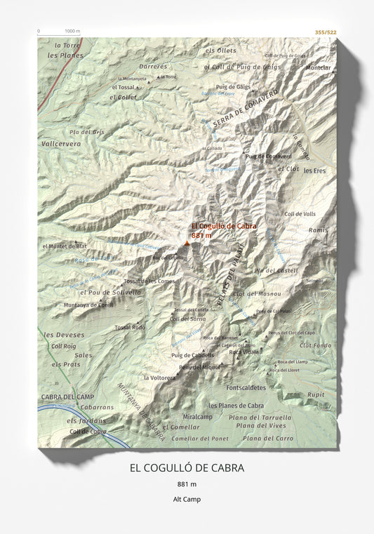 Mapa de relieve del Cogulló de Cabra, 881 m, Alt Camp, lámina 100 Cims de Trobart 21 × 30 cm.