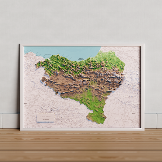 EUSKAL HERRIA. Mapa topográfico en color de las 7 províncias.