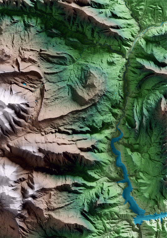 Mapa artístico del relieve de Fígols, al Berguedà, con 15 km de entorno y base topográfica ICGC