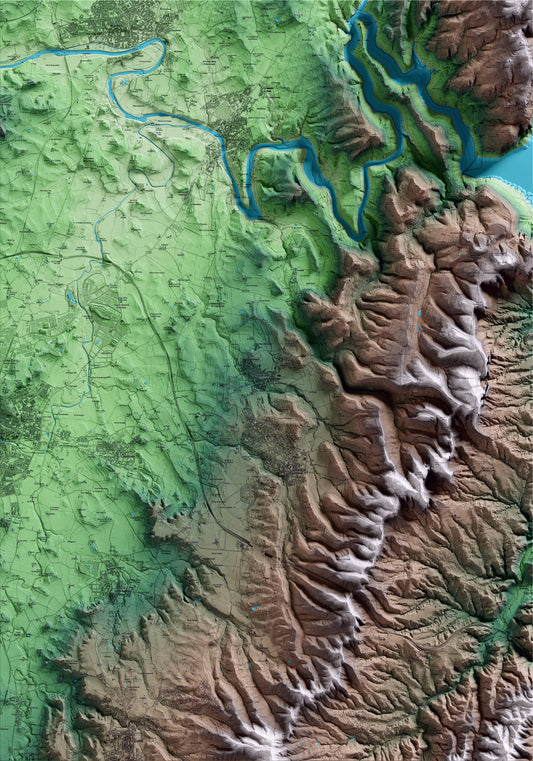 Mapa artístico del relieve de Folgueroles, a Osona, con 15 km de entorno y base topográfica ICGC