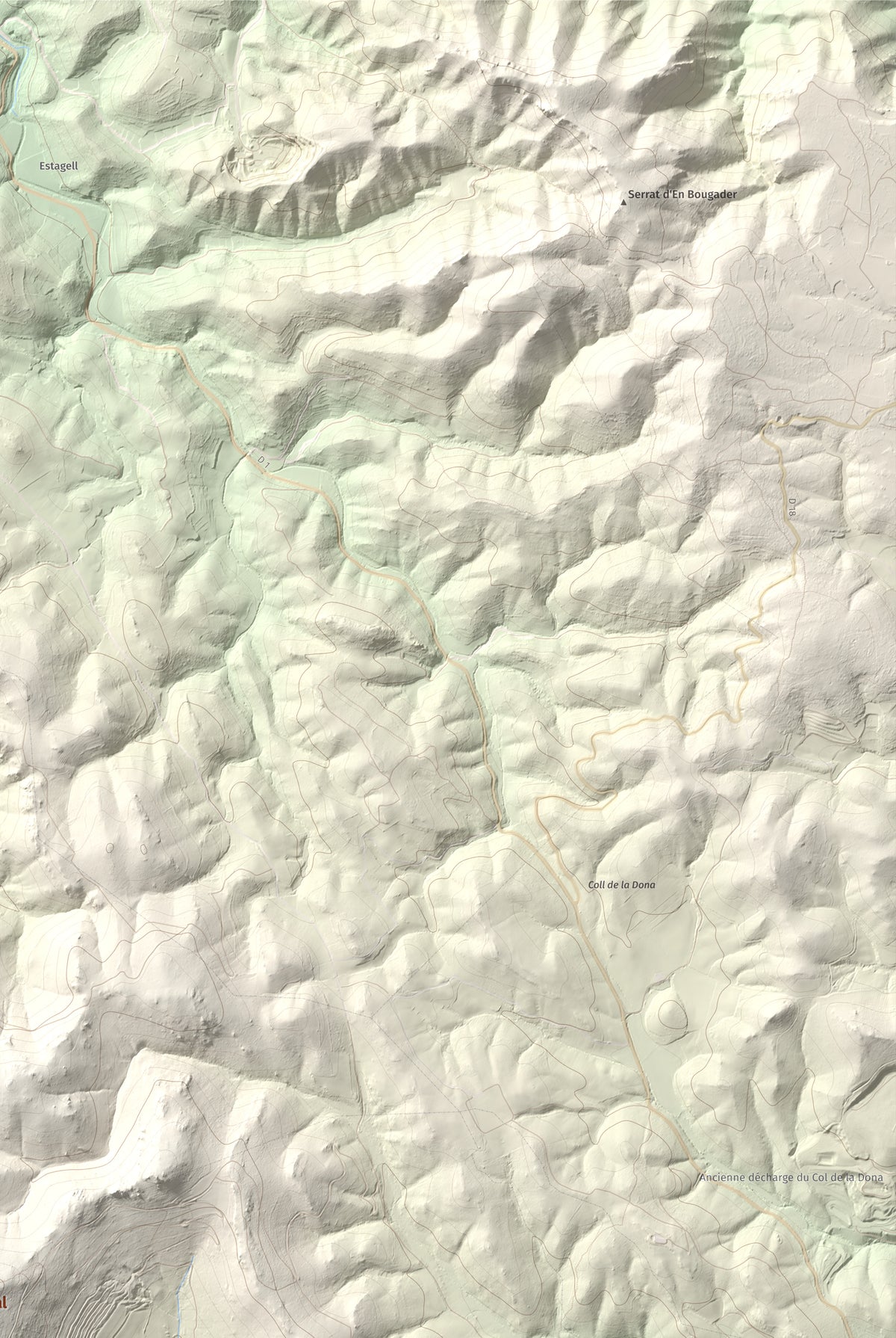 Mapa de relieve de Força Real, 507 m, Rosselló, lámina 100 Cims de Trobart. Detalle de la zona superior derecha. 61 × 91 cm.