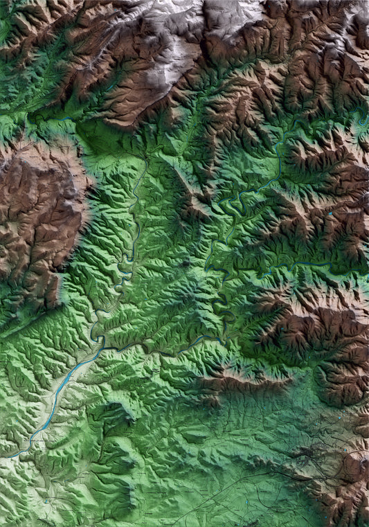 Mapa artístico del relieve de Gratallops, al Priorat, con 15 km de entorno y base topográfica ICGC