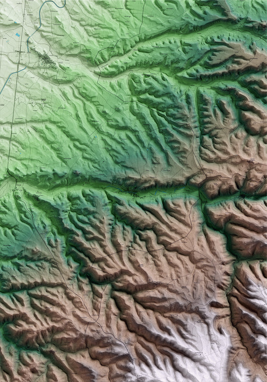 Mapa artístico del relieve de Guimerà, al Urgell, con 15 km de entorno y base topográfica ICGC