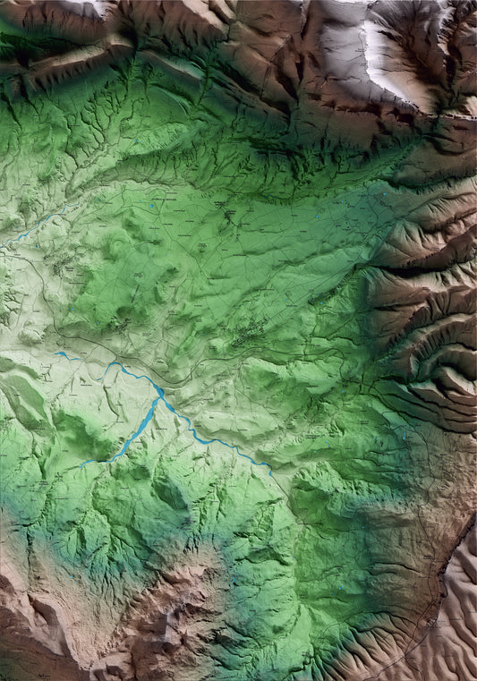 Mapa artístico del relieve de Isona i Conca Dellà, al Pallars Jussà, con 15 km de entorno y base topográfica ICGC
