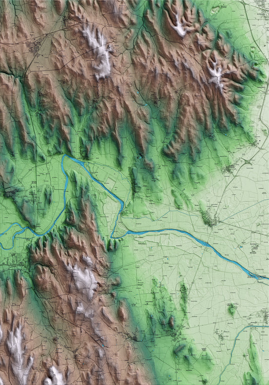 Mapa artístico del relieve de Jafre, al Baix Empordà, con 15 km de entorno y base topográfica ICGC