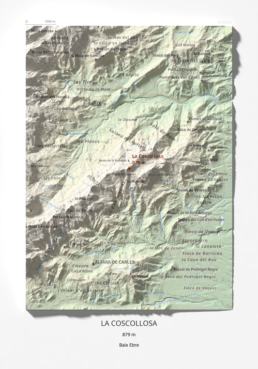 Mapa de relieve de La Coscollosa, 879 m, Baix Ebre, lámina 100 Cims de Trobart 21 × 30 cm.
