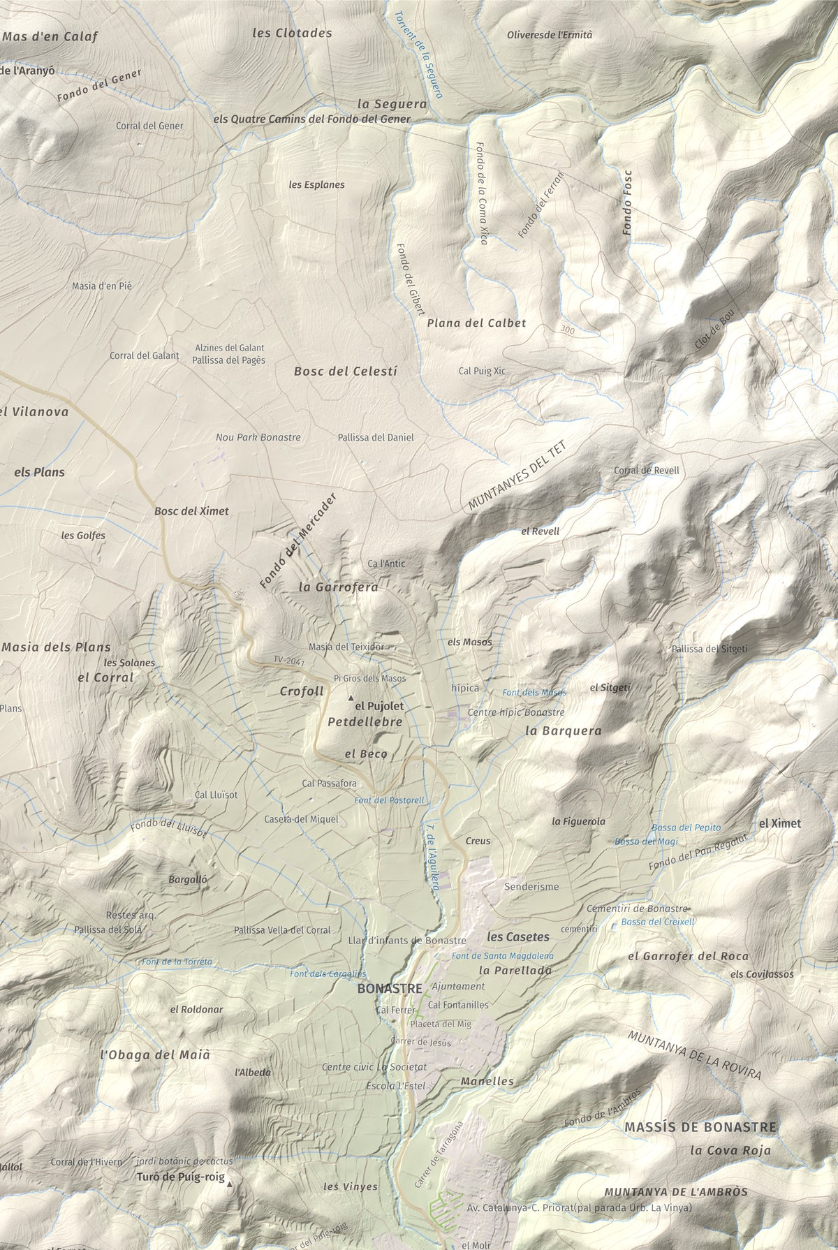 Mapa de relieve de La Mola, 317 m, Baix Penedès · Tarragonès, lámina 100 Cims de Trobart. Detalle de la zona superior derecha. 61 × 91 cm.