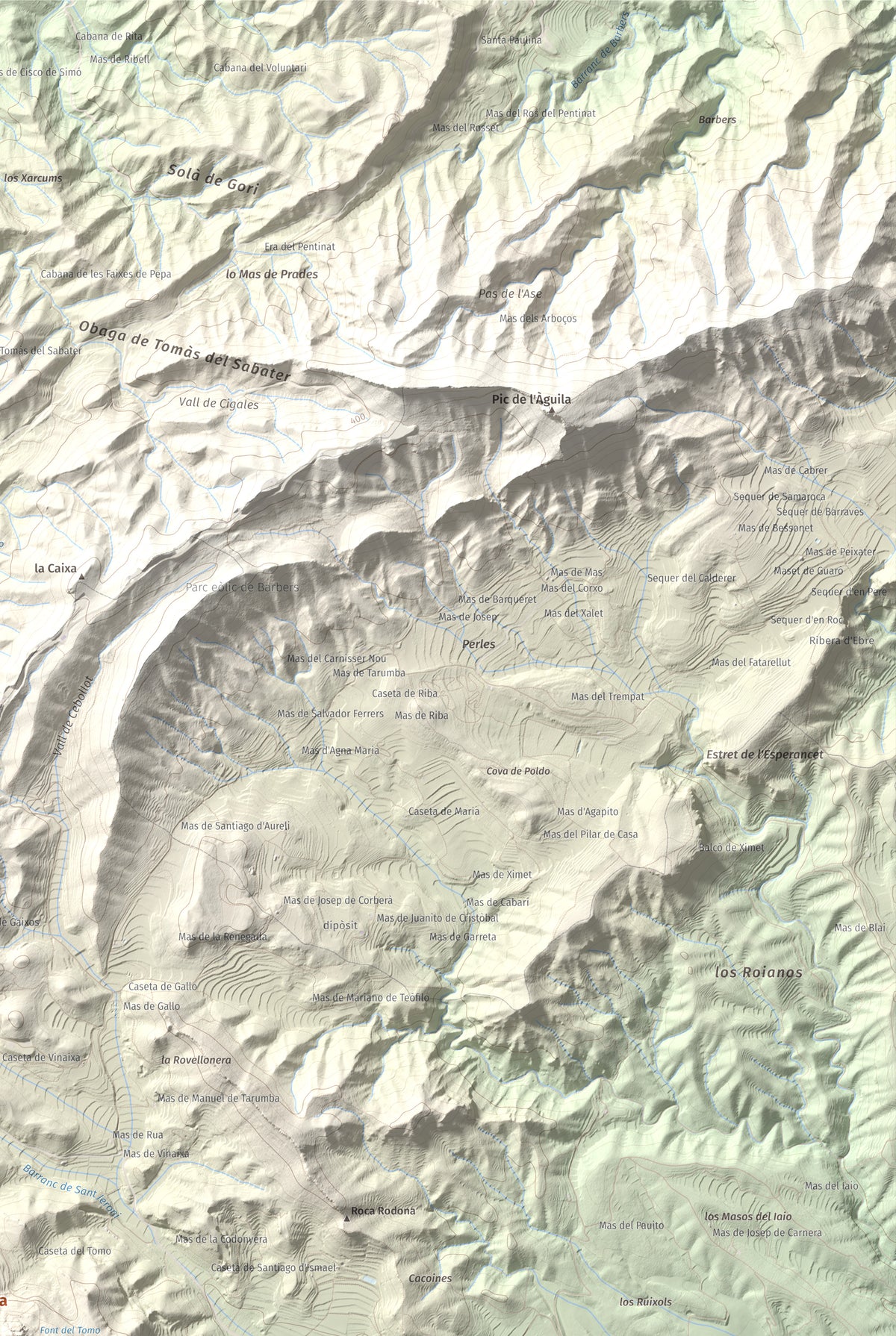 Mapa de relieve de La Picossa, 499 m, Ribera d'Ebre, lámina 100 Cims de Trobart. Detalle de la zona superior derecha. 61 × 91 cm.
