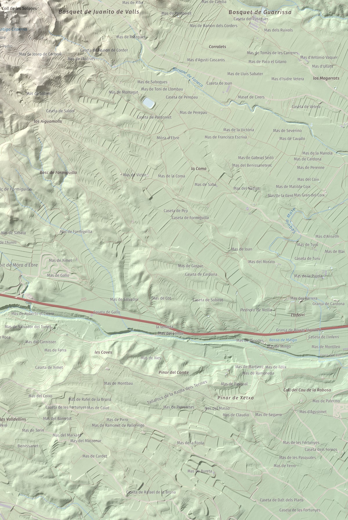 Mapa de relieve de La Picossa, 499 m, Ribera d'Ebre, lámina 100 Cims de Trobart. Detalle de la zona inferior derecha. 61 × 91 cm.
