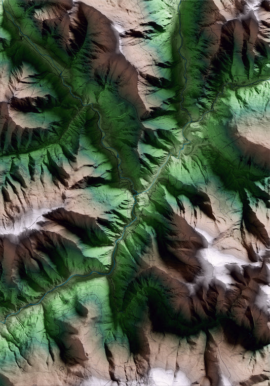 Mapa artístico del relieve de Llavorsí, al Pallars Sobirà, con 15 km de entorno y base topográfica ICGC