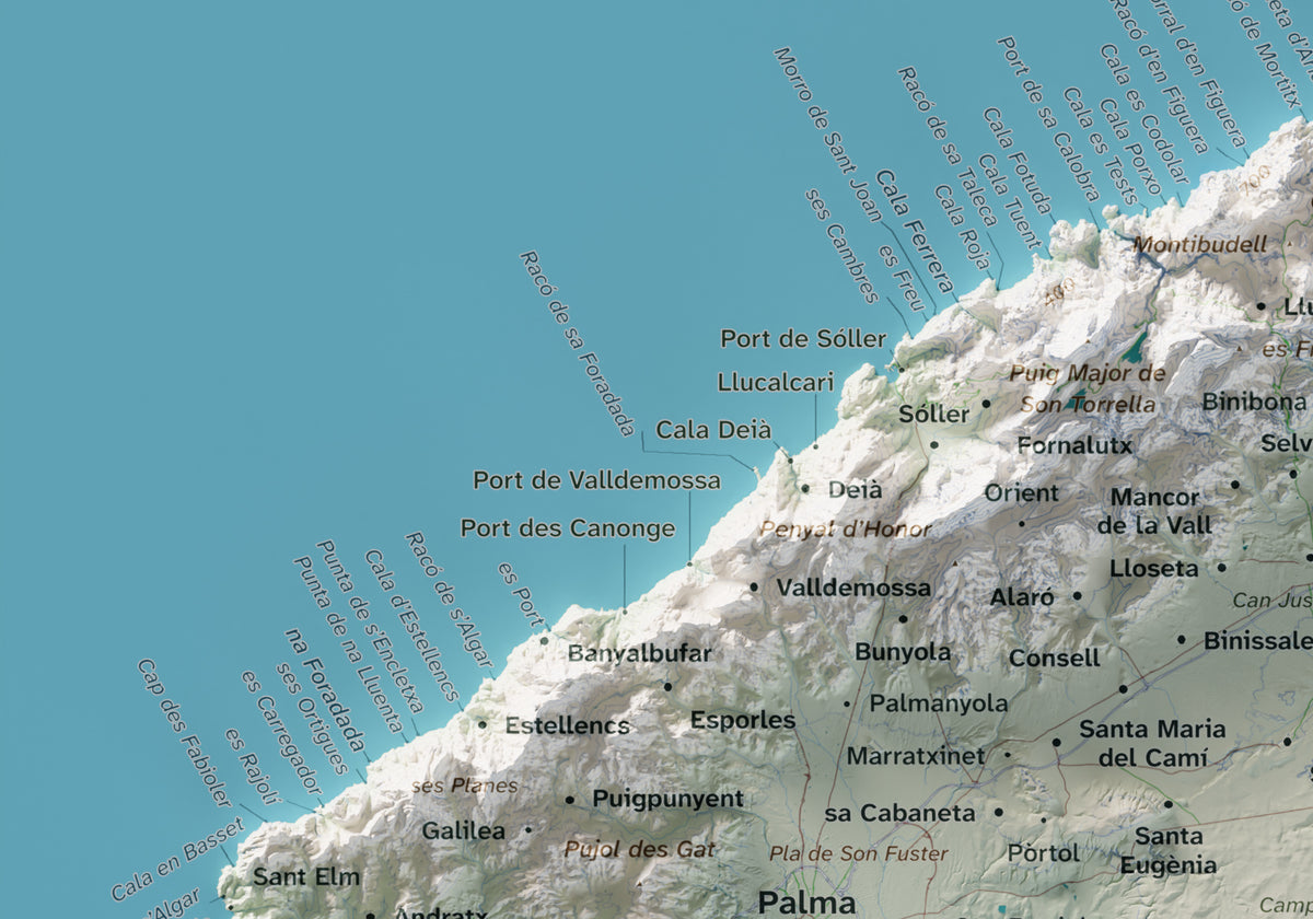 Edición octubre 2026 · Mapa topográfico de Mallorca, Cartográfico, 21 × 30 cm: detalle de la costa noroeste.