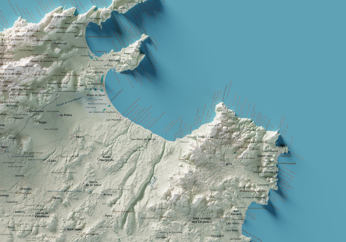 Edición octubre 2026 · Mapa topográfico de Mallorca, Cartográfico, 70 × 100 cm: detalle de la costa noreste.