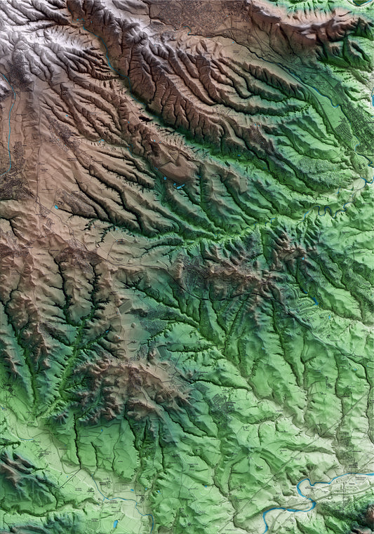 Mapa artístico del relieve de Masquefa, al Anoia, con 15 km de entorno y base topográfica ICGC