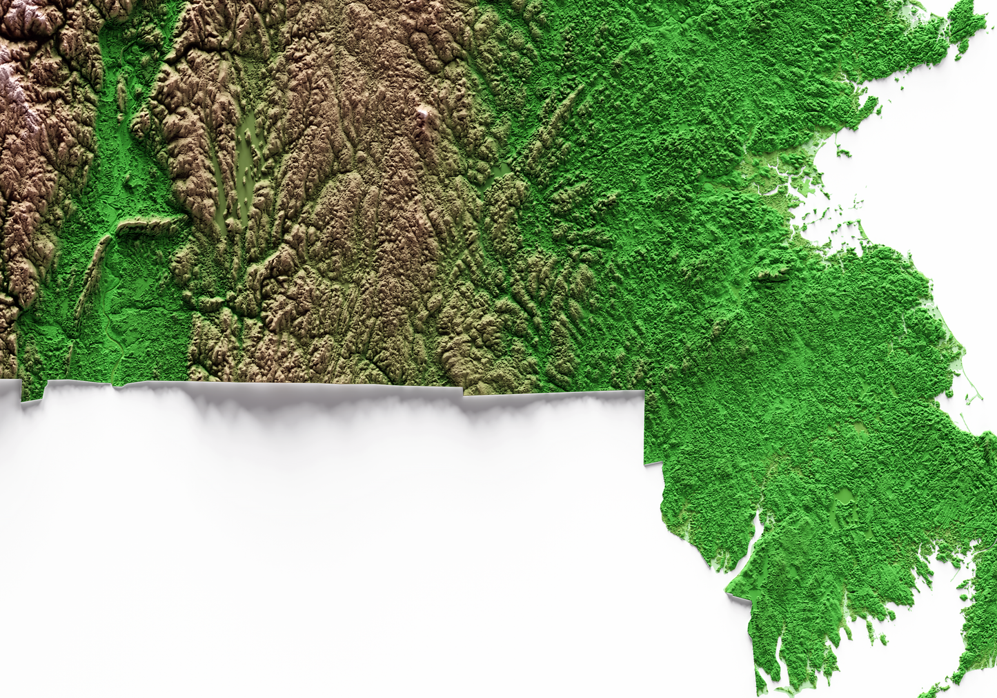 MASSACHUSETTS. Mapa de relieve clásico.