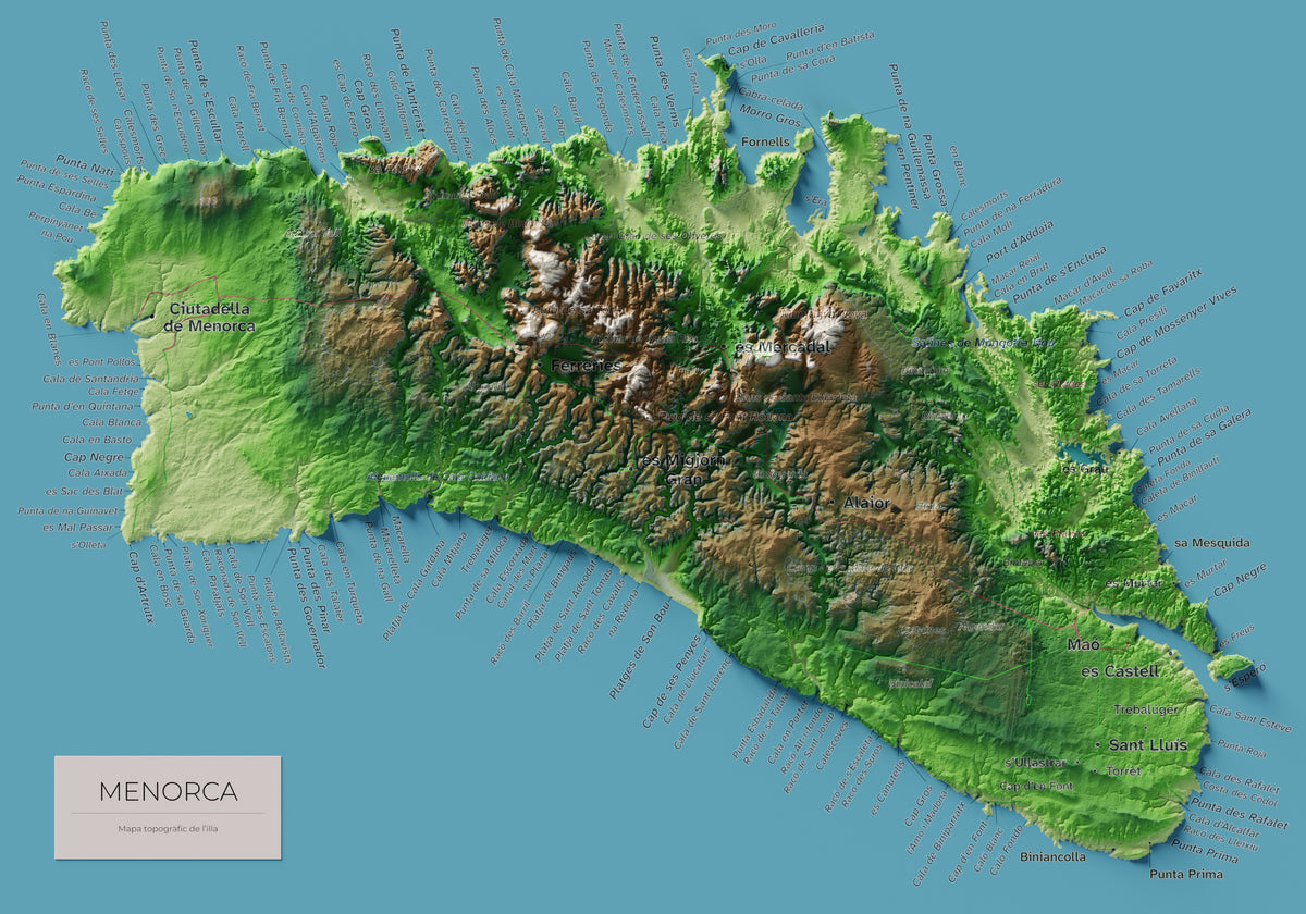 Edición octubre 2026 · Mapa topográfico de Menorca, Clásico, 21 × 30 cm: mapa completo.