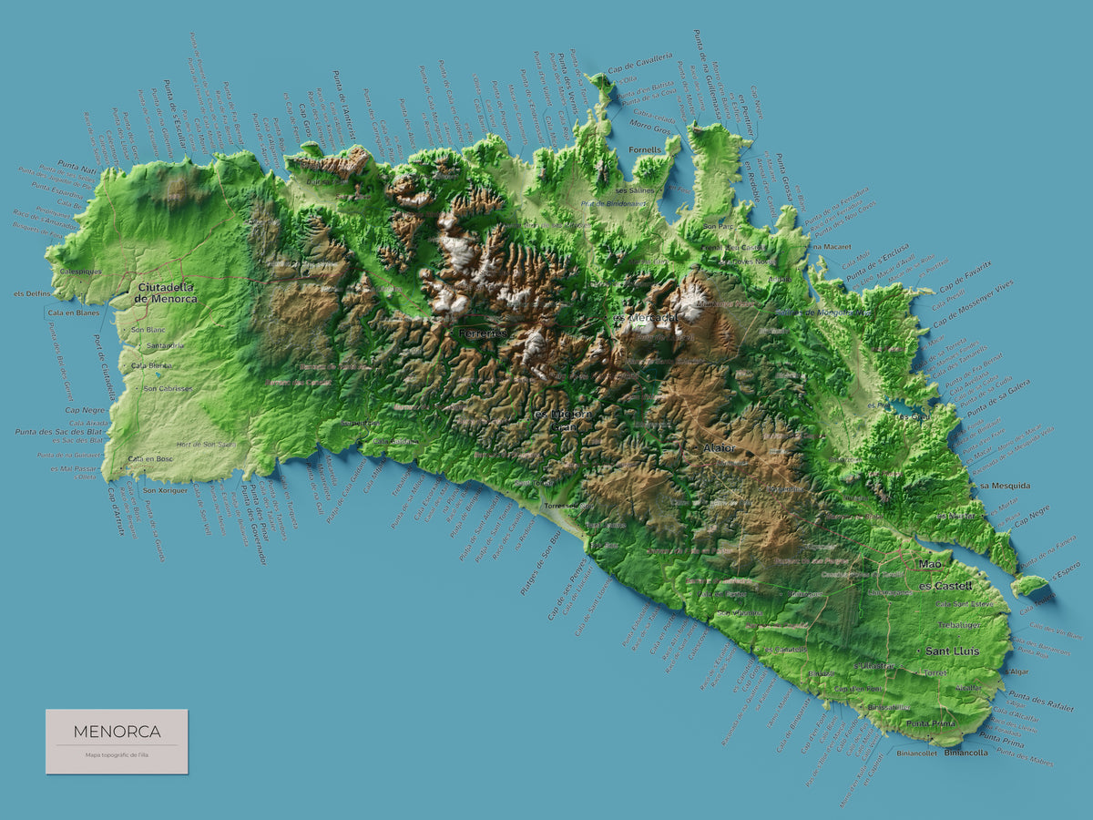 Edición octubre 2026 · Mapa topográfico de Menorca, Clásico, 30 × 40 cm: mapa completo.
