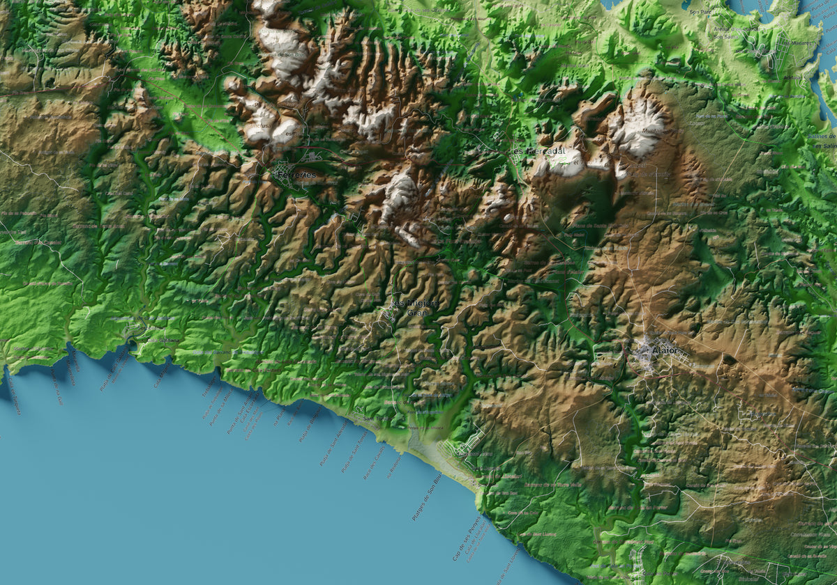 Edición octubre 2026 · Mapa topográfico de Menorca, Clásico, 70 × 100 cm: detalle central.