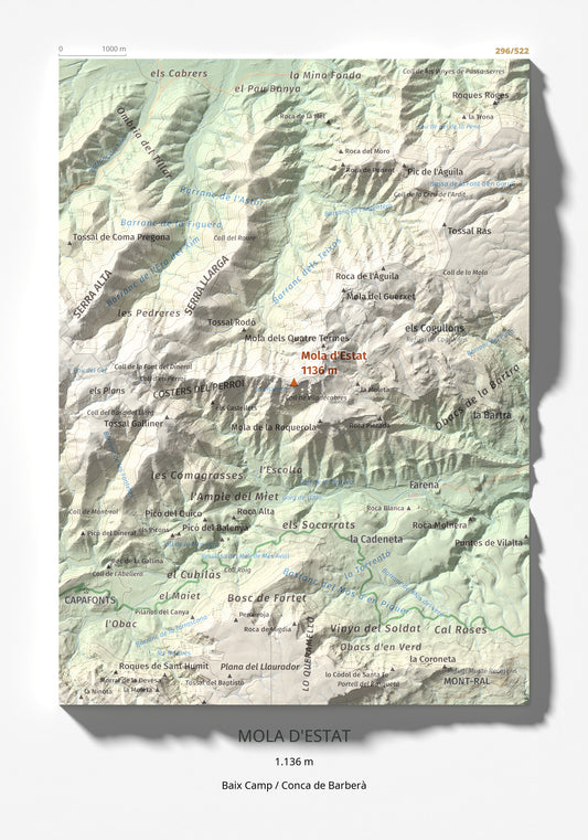 Mapa de relieve de Mola d'Estat, 1136 m, Baix Camp · Conca de Barberà, lámina 100 Cims de Trobart 21 × 30 cm.