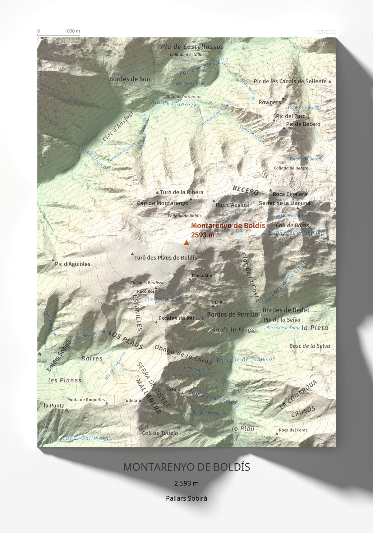 Mapa topogràfic del relleu: Montarenyo de Boldís, 2593 m. Làmina completa. 21 × 30 cm.