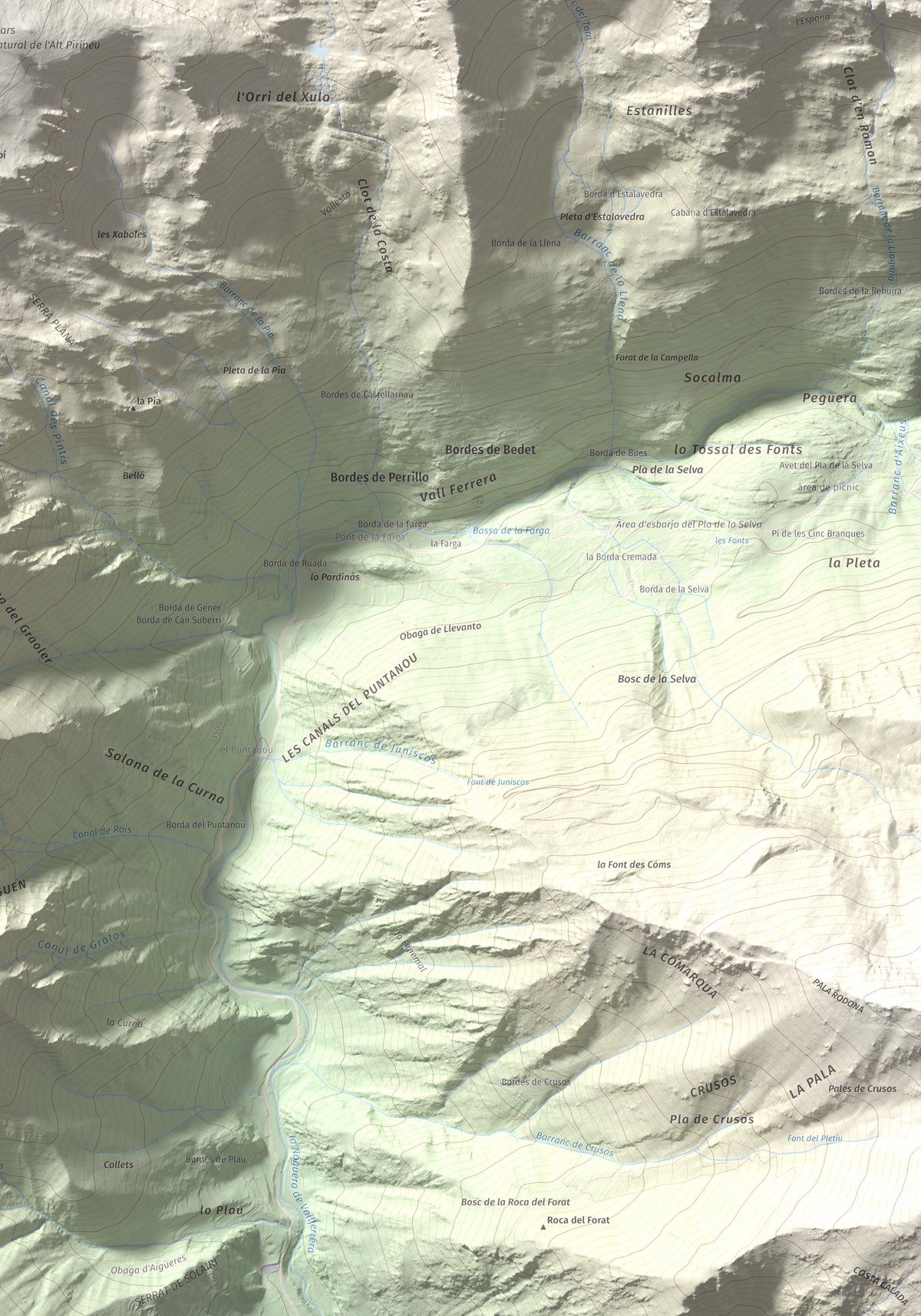 Mapa topogràfic del relleu: Montarenyo de Boldís, 2593 m. Detall de la zona inferior dreta. 70 × 100 cm.