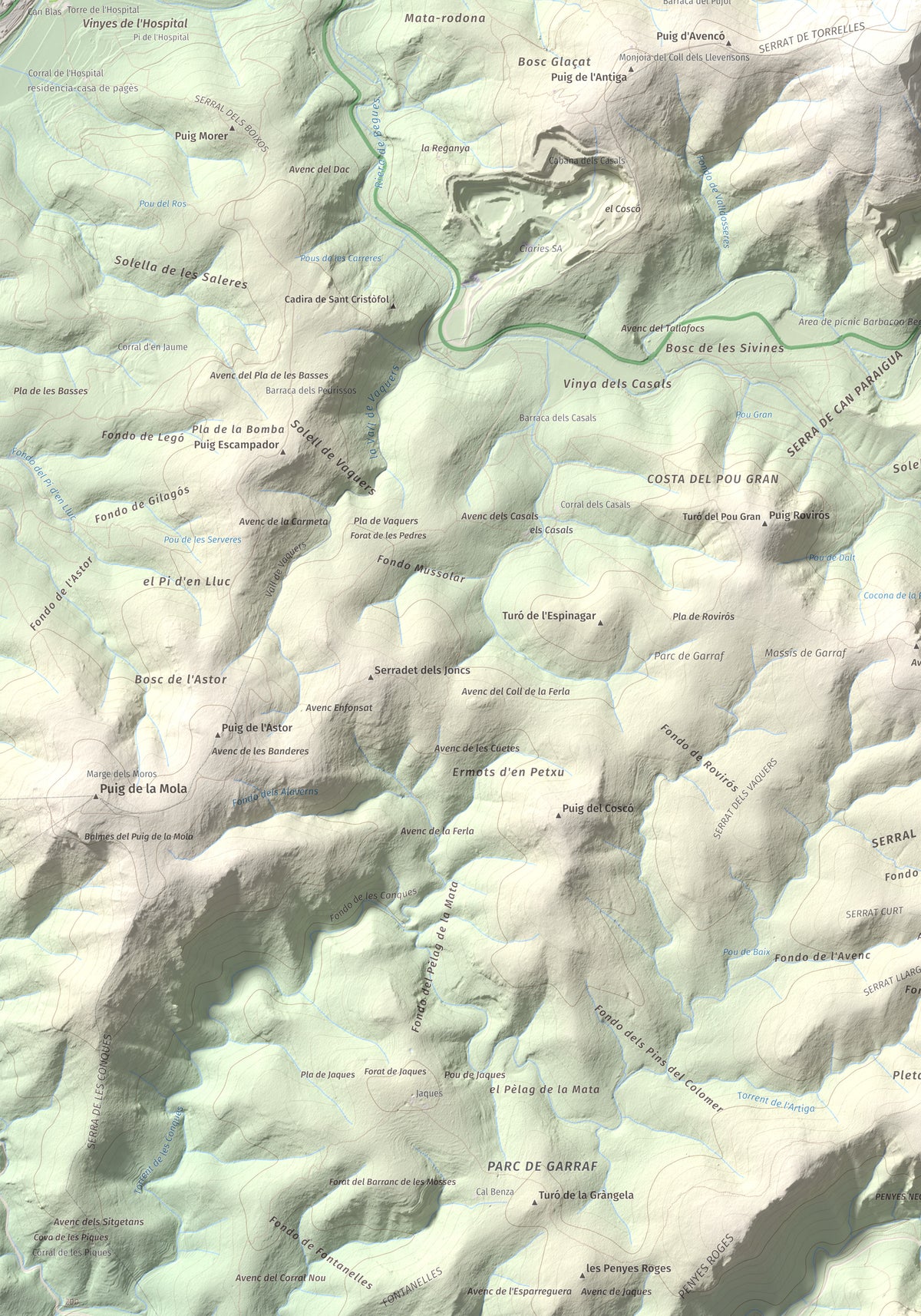 Mapa topogràfic del relleu: Montau, 658 m. Detall de la zona inferior esquerra. 70 × 100 cm.
